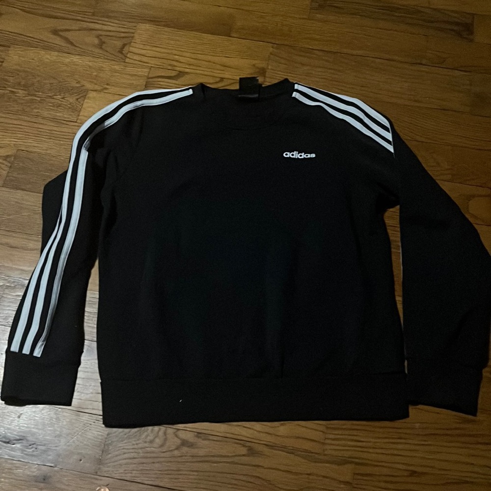 Adidas Sweatshirt Men S Tag M Black Pullover Crew Neck Solid Spellout Logo